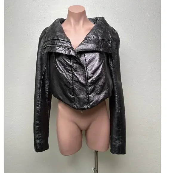 Gareth Pugh gunmetal calf leather cropped jacket women’s 10 draped zip - Picture 5 of 16